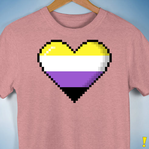 Nonbinary Pride 8-Bit Pixel Heart Premium Unisex T-Shirt - Mauve Heather